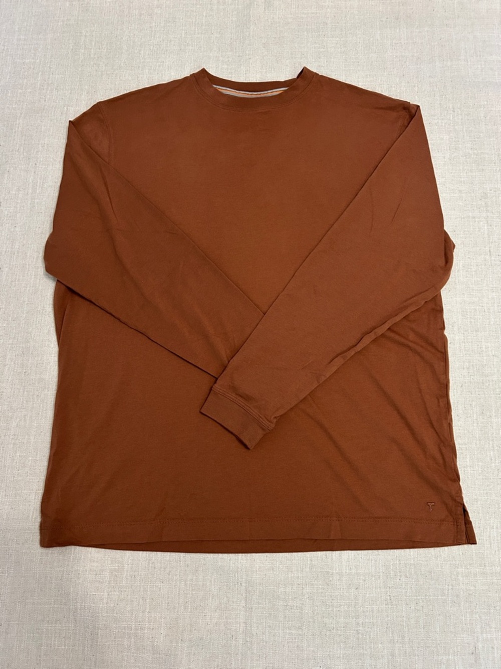 Left Coast Tee Men's Large Long-Sleeve Crewneck Shirt - Rust Brown